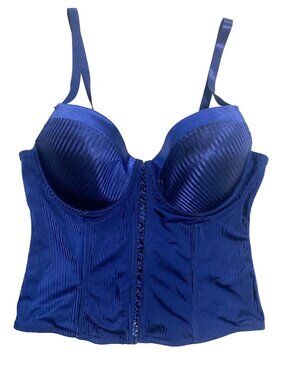 GOTHIC BOUDOIR Satin Boned Bustier Blue 2XL Plus Sz Goth Corset Top Regencycore